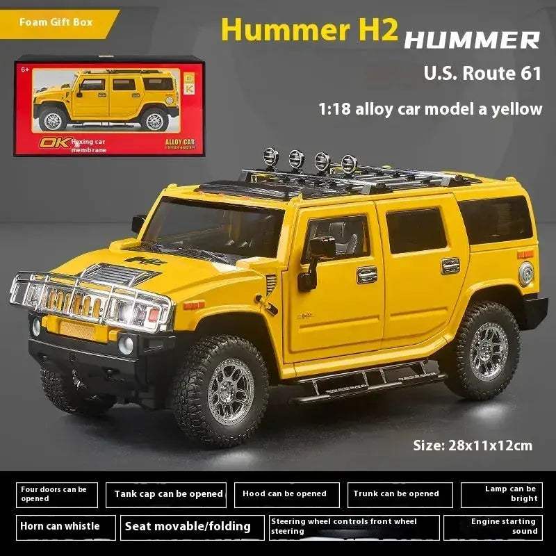 1:18 Scale Diecast Alloy Hummer H2 Off Road Car Pull Back With Sound And Light - Image 10