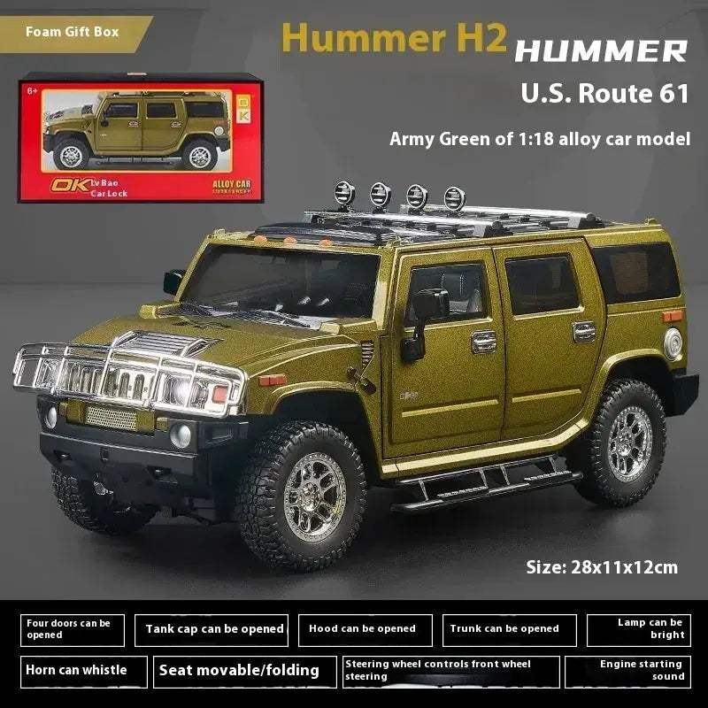 1:18 Scale Diecast Alloy Hummer H2 Off Road Car Pull Back With Sound And Light - Image 8