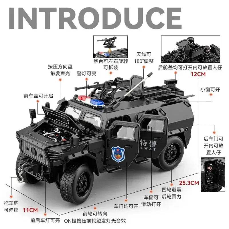 1:20 Scale Police Off Road Diecast Car Alloy Metal Sound And Light Pull Back - Image 2