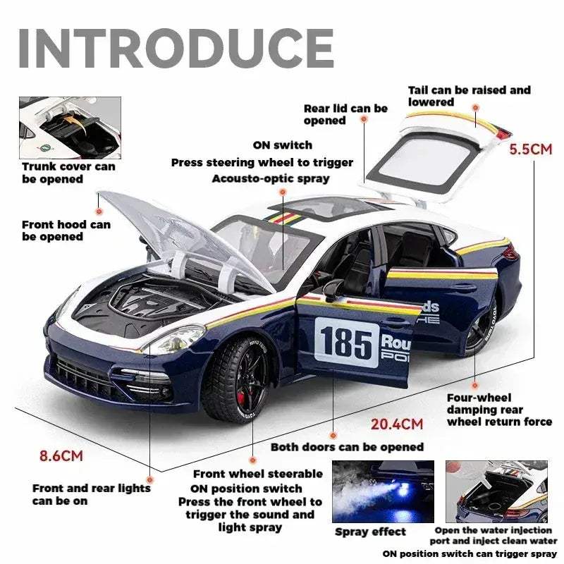 1:24 Diecast Porsche Panamera Track Metal Model Car With Light Pull Back - Image 3