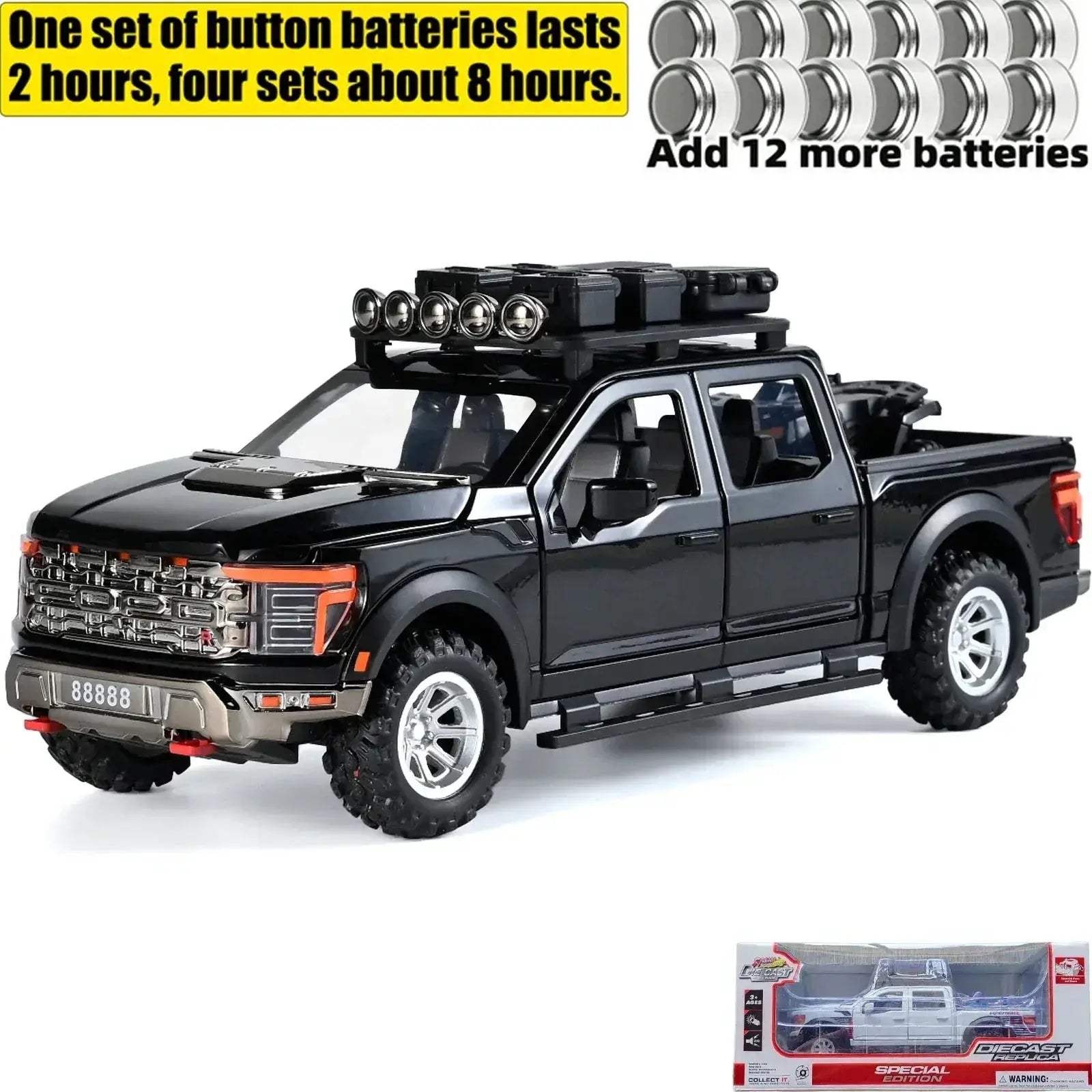 1:24 F150 Off Road Alloy Diecast Model Car With Sound And Light Pull Back - Image 6