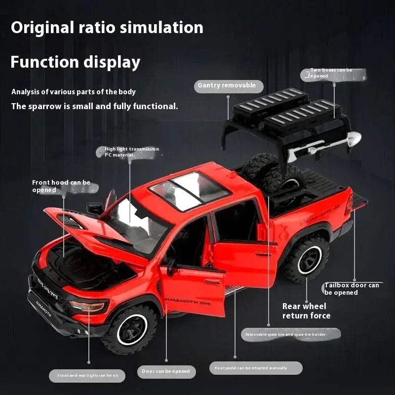 1:32 Dodge RAM Mammoth Diecast Metal Off Road Vehicle Pull Back Sound - Image 2