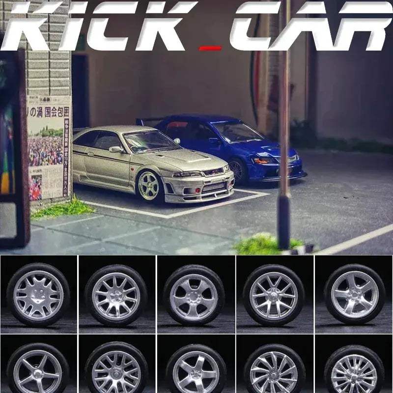 1/64 Scale Model Car Wheels With Rubber Tires Detail Up