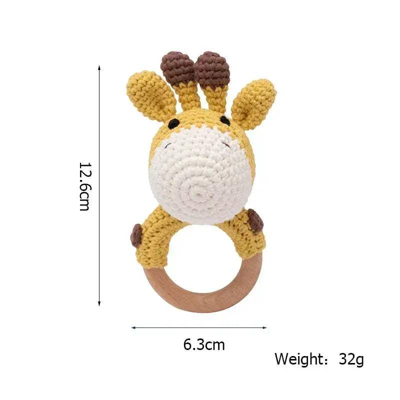 1 Piece Wooden Teether Rattle Toy With Crochet Amigurumi Animal For Newborn Unisex BPA Free - Image 15