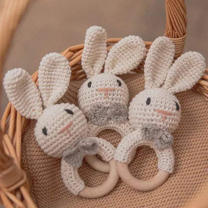 1 Piece Wooden Teether Rattle Toy With Crochet Amigurumi Animal For Newborn Unisex BPA Free - Image 5