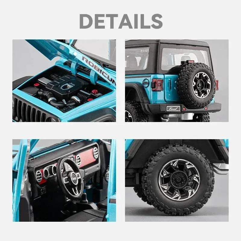 1 To 24 Diecast Jeep Wrangler Rubicon Off Road SUV With Sound Light Pull Back - Image 6