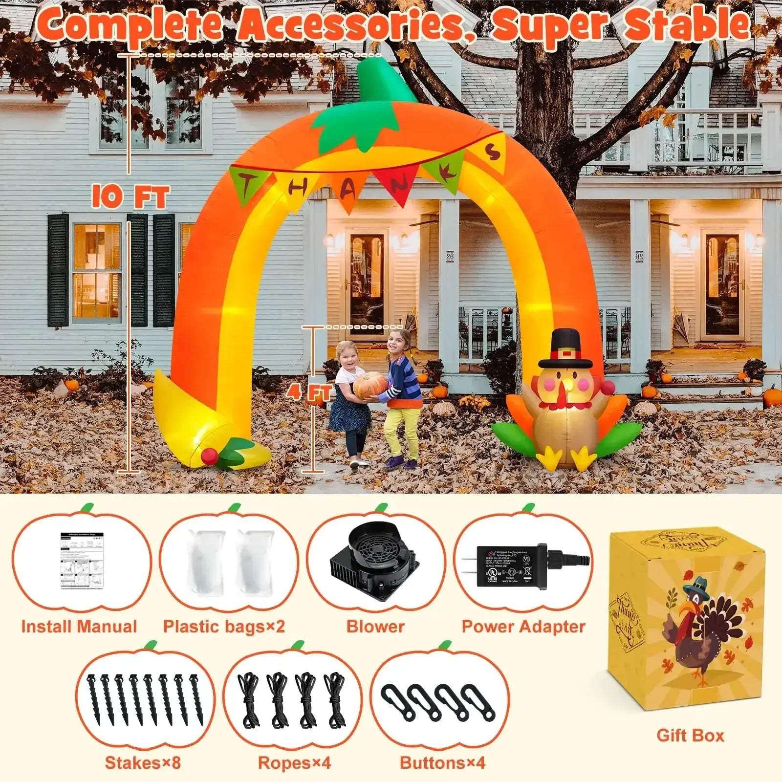 Ten Foot Giant Thanksgiving Pumpkin Arch Inflatable With LEDs - Image 2