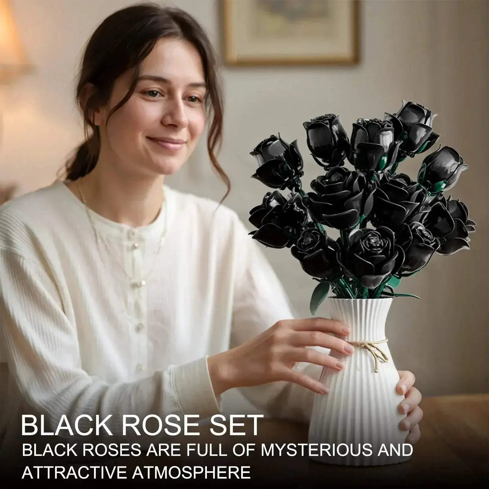 12-Piece Black Rose Building Blocks Set For Desktop Decor - Image 2