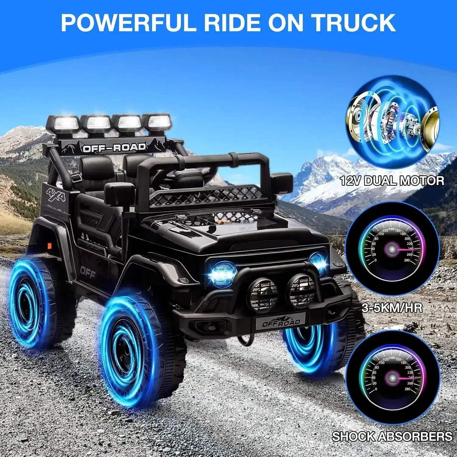 12V Kids Ride On Truck With Remote Control LED Lights - Image 6