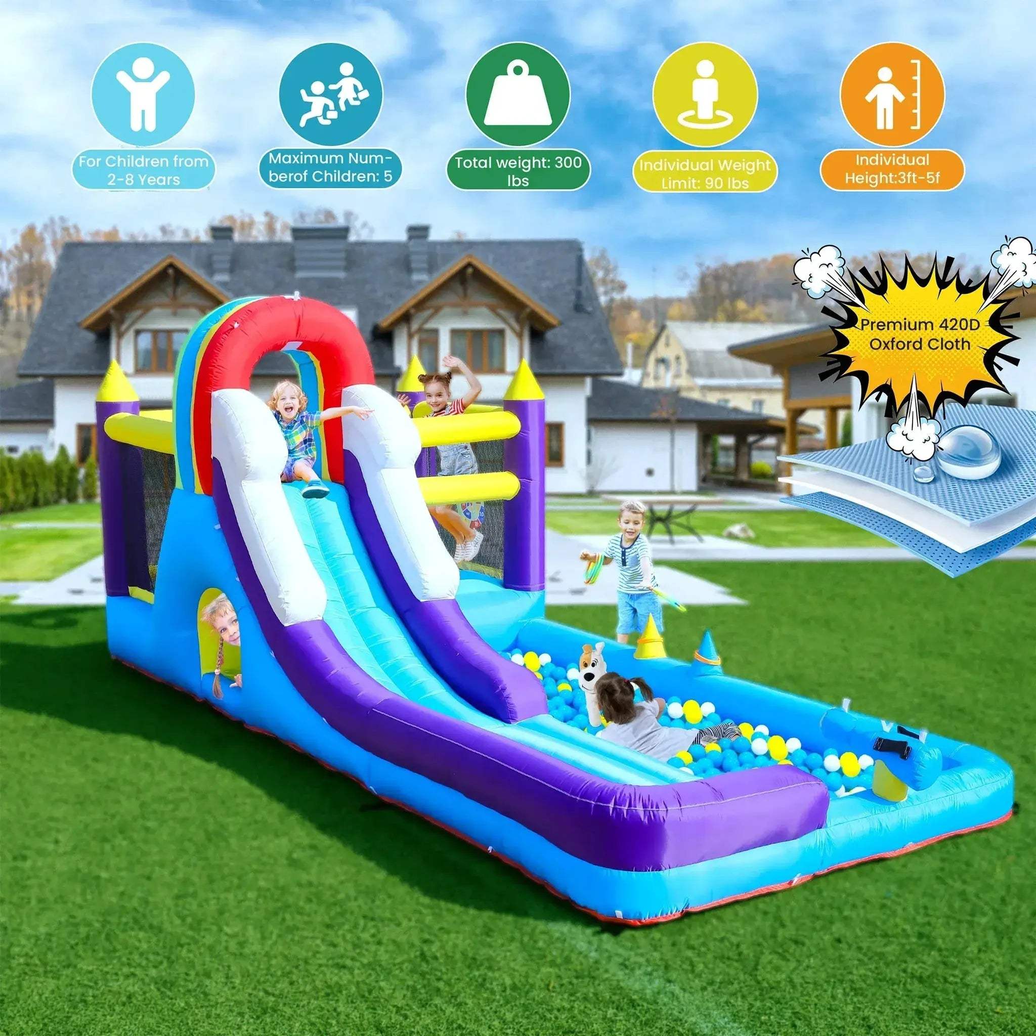 16ft Inflatable Water Slide With Splash Pool For Kids