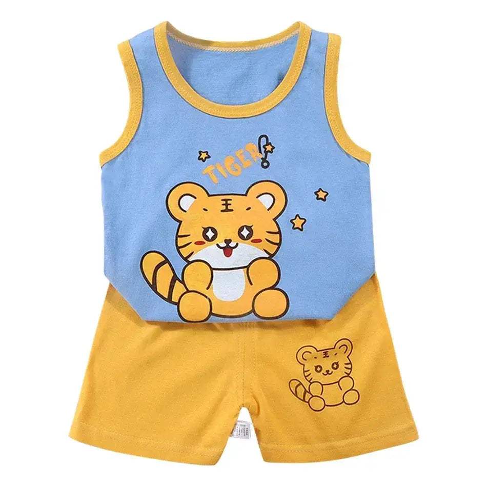 2 Pcs Summer Children's Animal Cartoon Print Vest Sets Girls Clothes Baby Korean Thin Boys Kids Sleeveless Casual Clothing Sets - Image 11