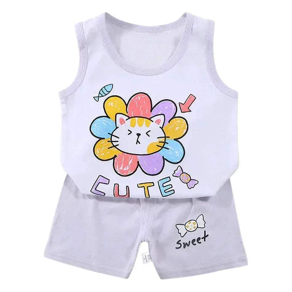 2 Pcs Summer Children's Animal Cartoon Print Vest Sets Girls Clothes Baby Korean Thin Boys Kids Sleeveless Casual Clothing Sets - Image 12