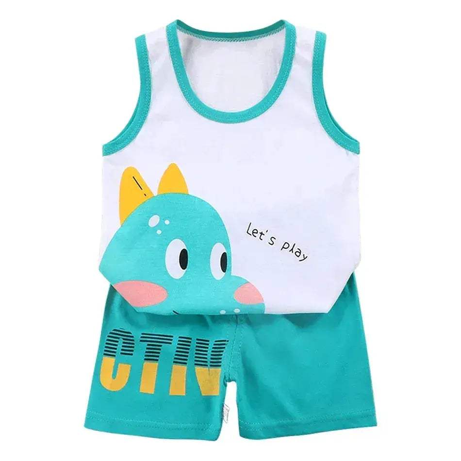 2 Pcs Summer Children's Animal Cartoon Print Vest Sets Girls Clothes Baby Korean Thin Boys Kids Sleeveless Casual Clothing Sets - Image 13
