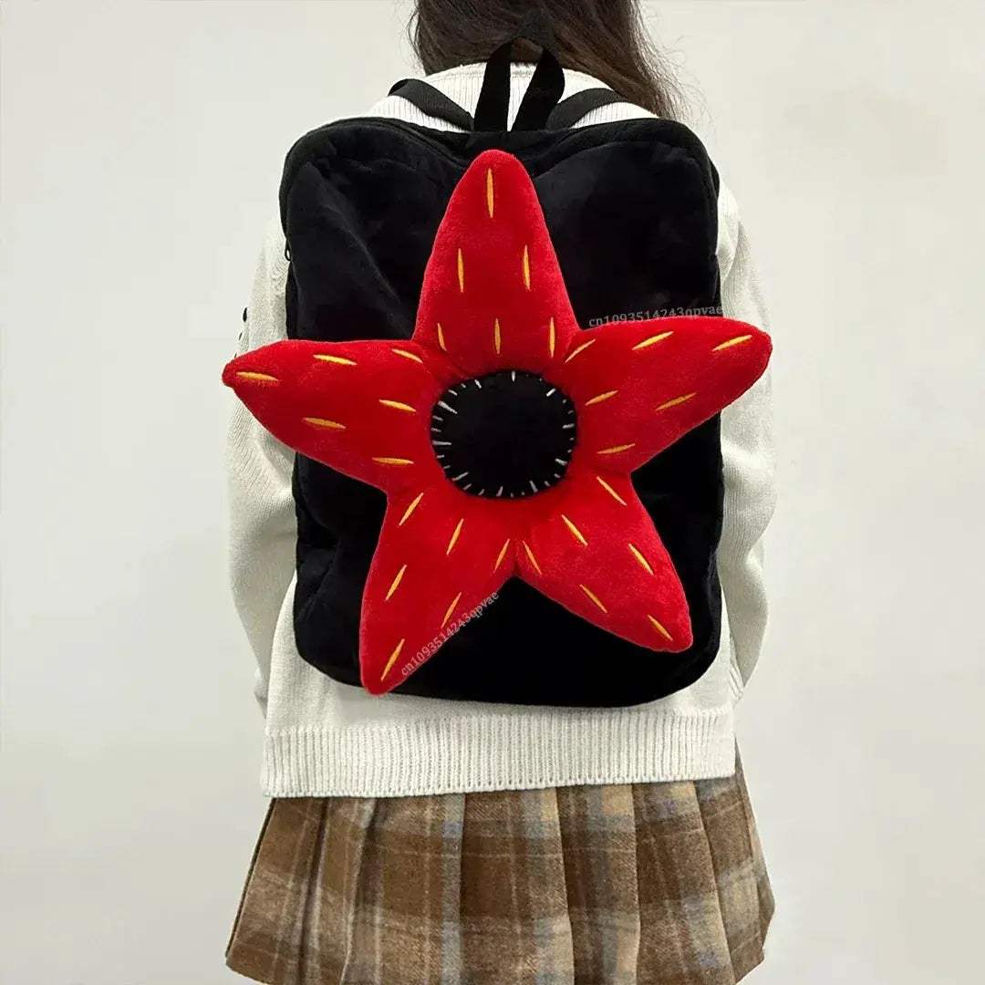 Red Flower Plush Backpack Soft Stuffed Shoulder Bag For Kids - Image 4