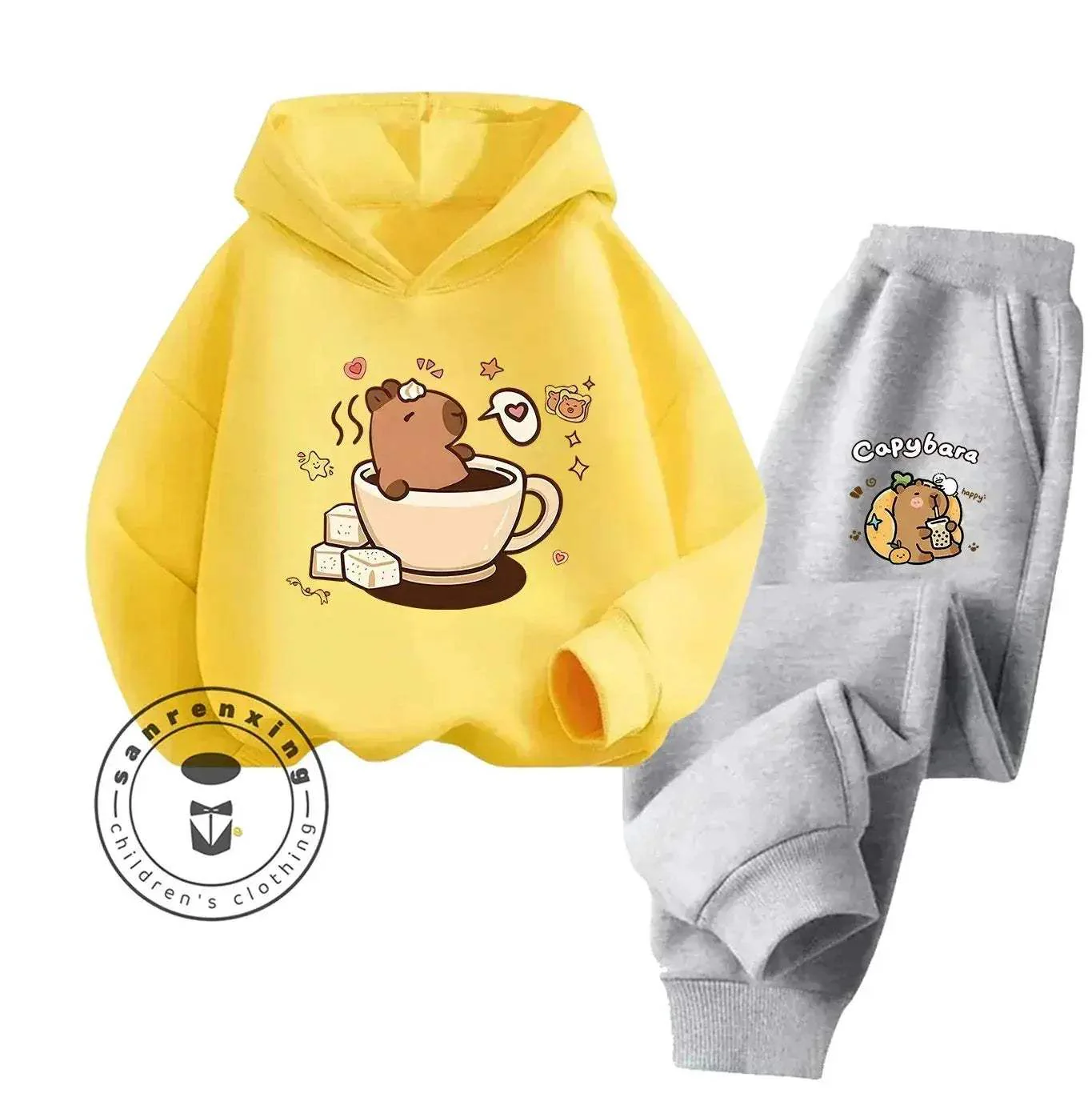 2D Capybara Hoodie Set 2025 New Print Cartoon Fashion Casual Kids Teens Boys Girls Hot Sale Autumn Winter - Image 2
