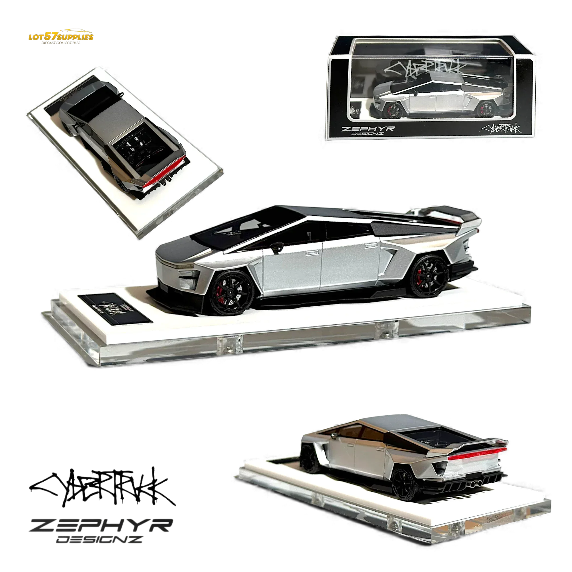 404ERROR Tesla Cybertruck Custom Widebody Lowered - Silver 1:64