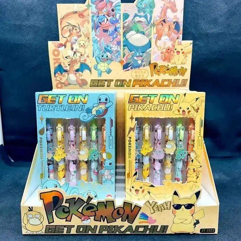 6 PCS Set Pokemon Click Pen, Black Writing Gel Pen Stationery - Image 2