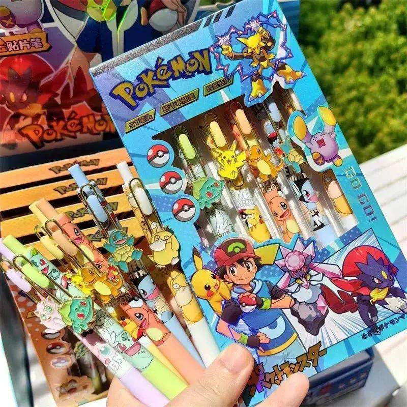 6 PCS Set Pokemon Click Pen, Black Writing Gel Pen Stationery - Image 5