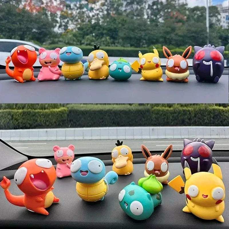 8 PCS Silly Pokemon Mini Figurine Set, Pikachu Bulbasaur Charmander Squirtle Cute PVC Action Figures - Image 2