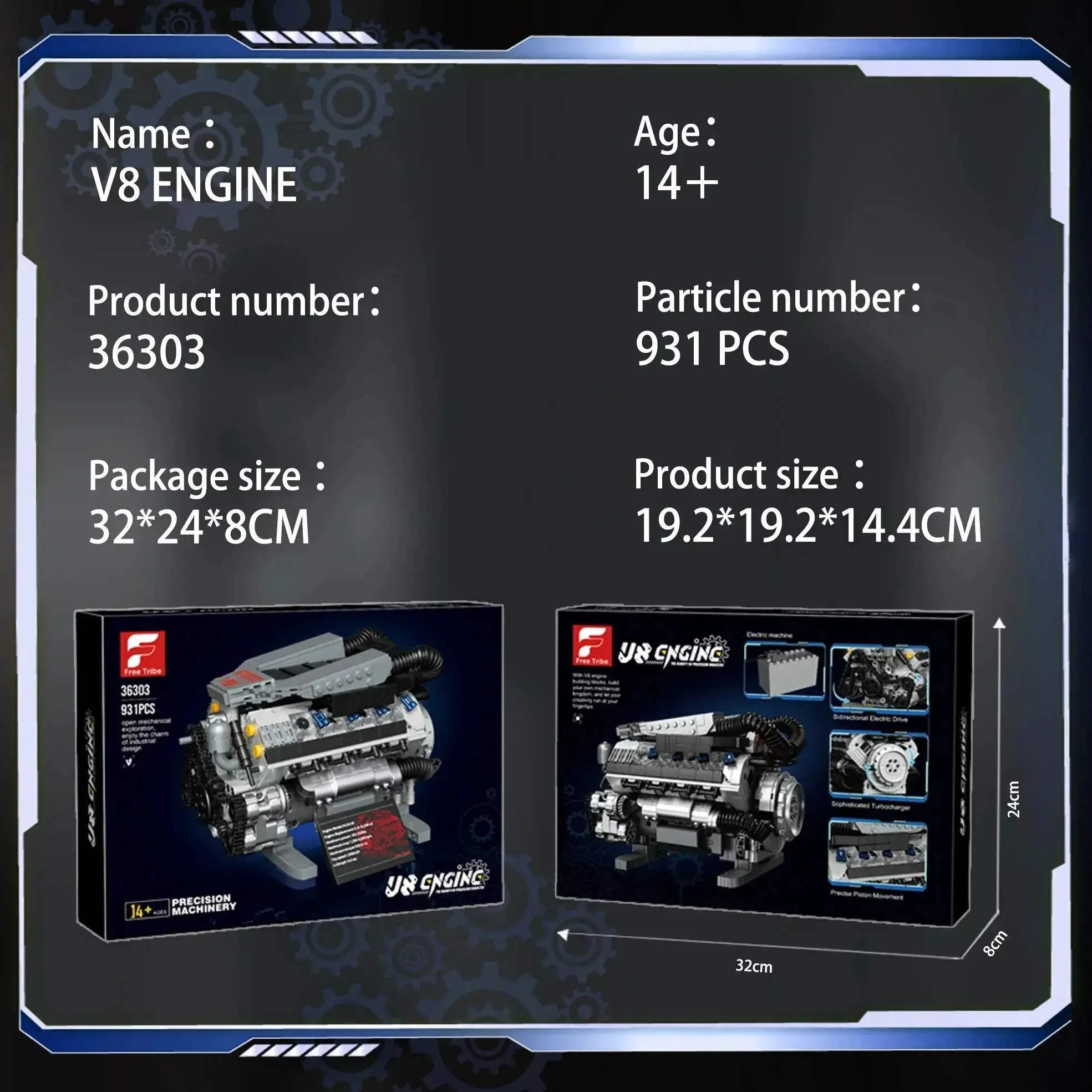 Motorized V8 Engine Brick Model For Lego Enthusiasts Gift - Image 6