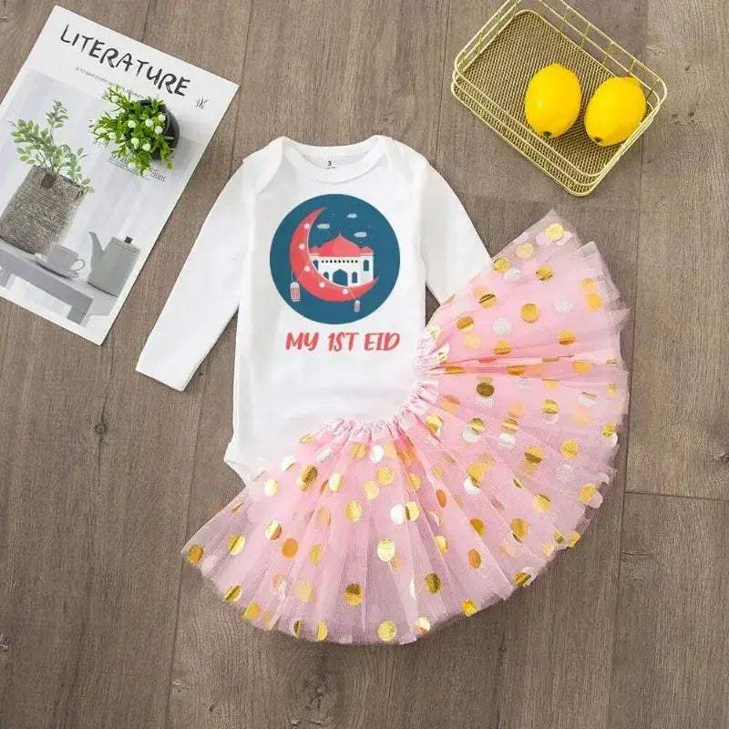 Adorable Baby Dress Set With Tulle Tutu Skirt Sequins And Long Sleeve For My First Ramadan Girl - Image 7