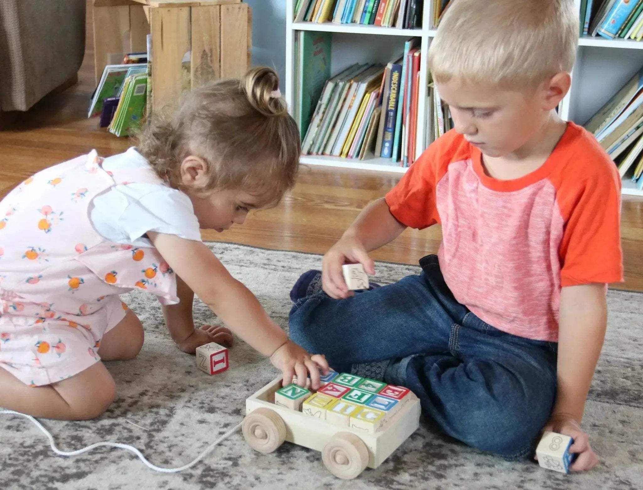 Amish-Made Wooden ABC Block Toddler Pull-String Wagon Toy - Image 7