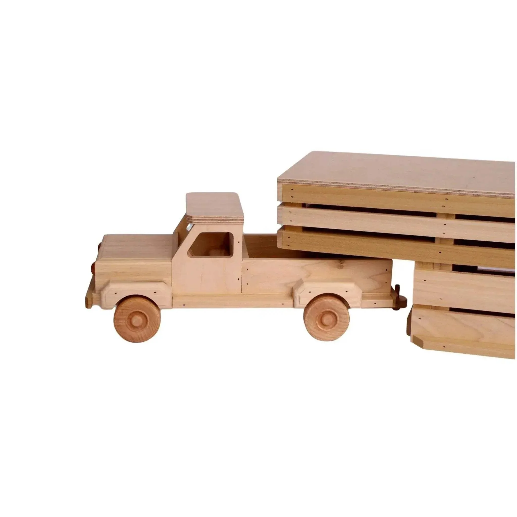 Amish-Made Wooden Toy Pickup and Gooseneck Trailer Set - Image 3
