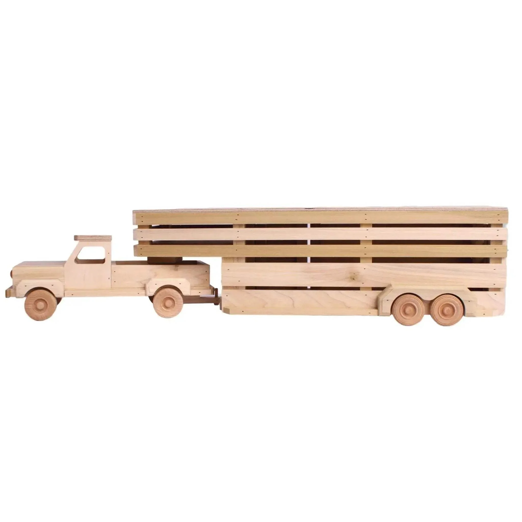 Amish-Made Wooden Toy Pickup and Gooseneck Trailer Set - Image 4