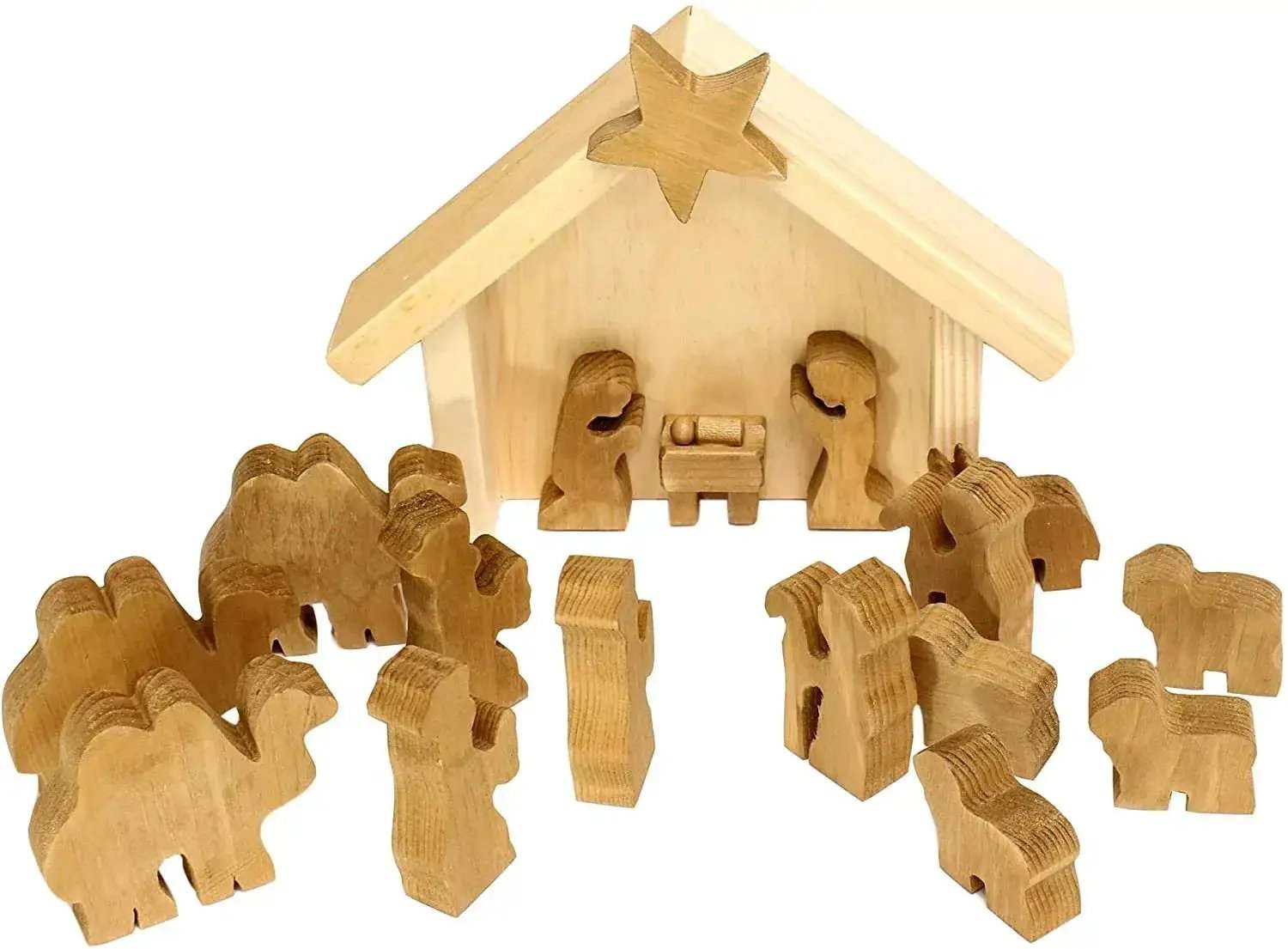 AmishToyBox.com Wooden Nativity Manger Scene Set, 14 Pieces - Image 2