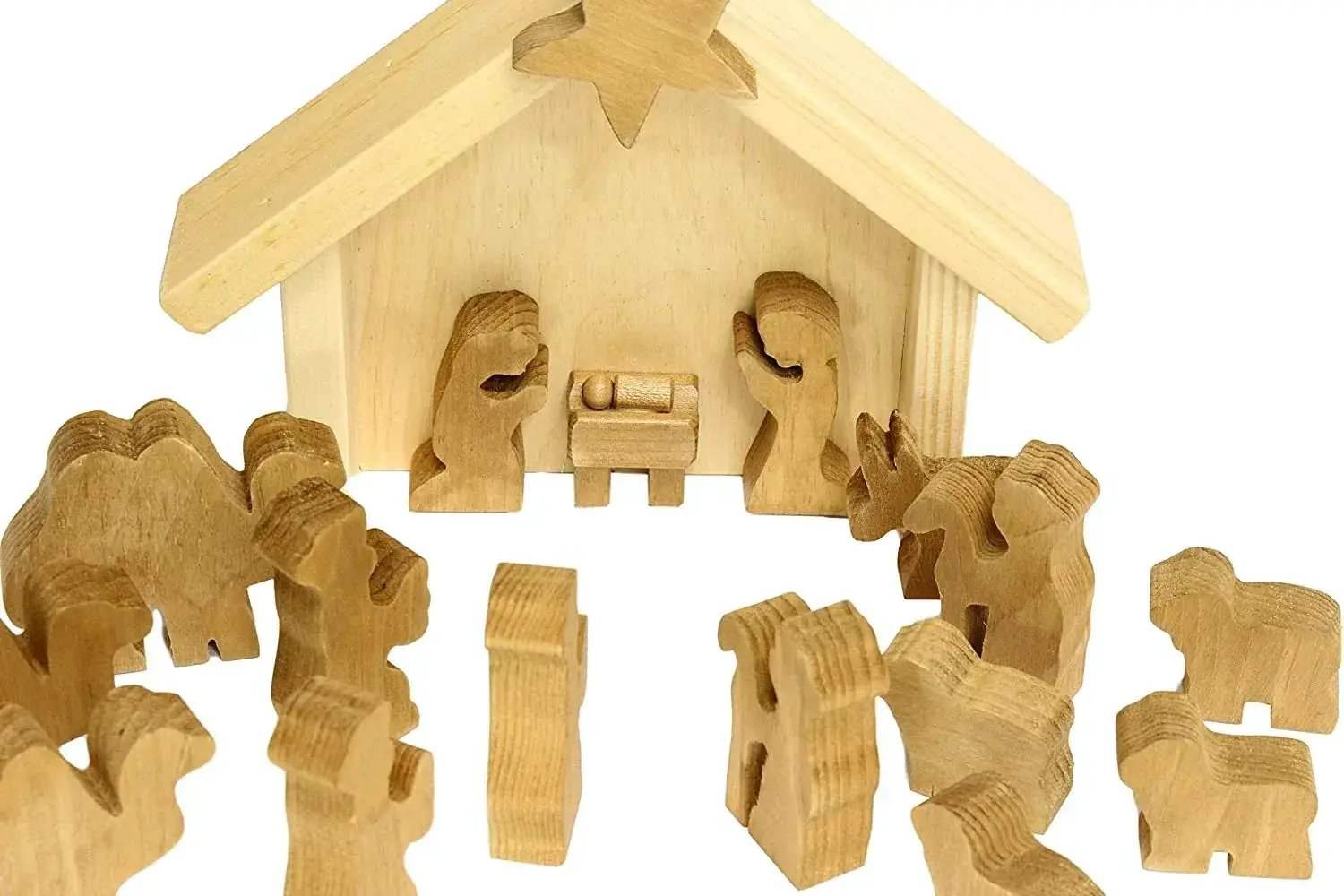 AmishToyBox.com Wooden Nativity Manger Scene Set, 14 Pieces - Image 5