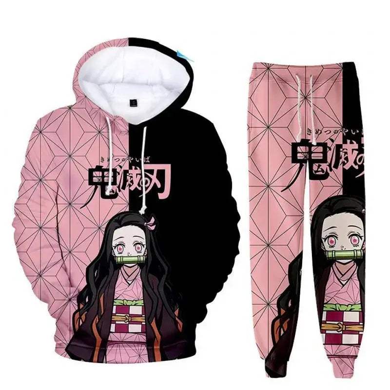 Oversized Demon Slayer Hoodie And Pants 2Piece Cosplay Set - Image 3