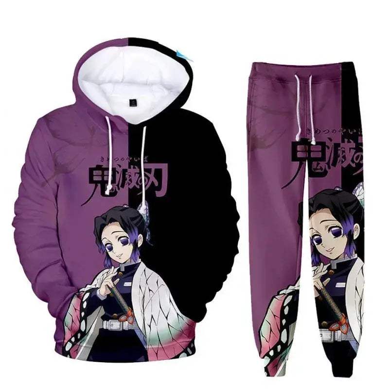 Oversized Demon Slayer Hoodie And Pants 2Piece Cosplay Set - Image 4