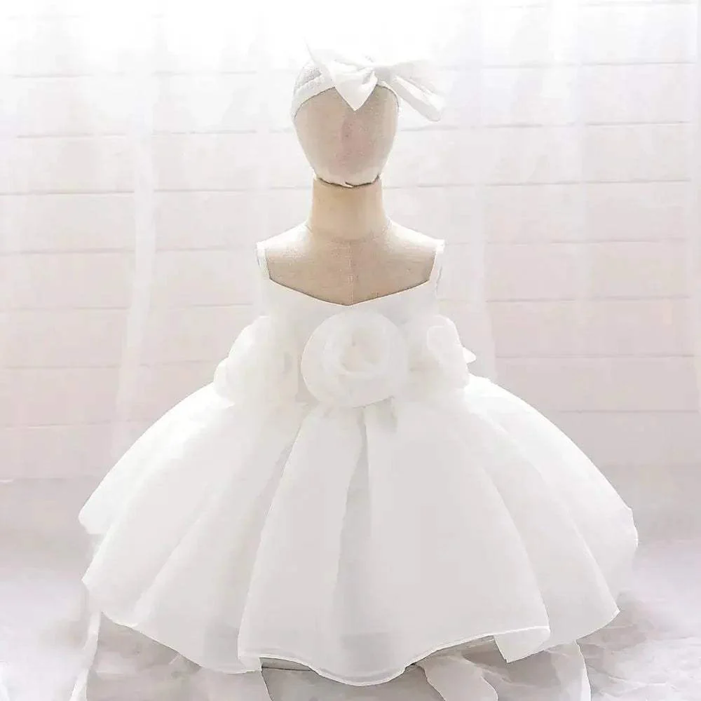 Baby Girl Dress With Big Flower Pink Birthday Baptism - Image 12