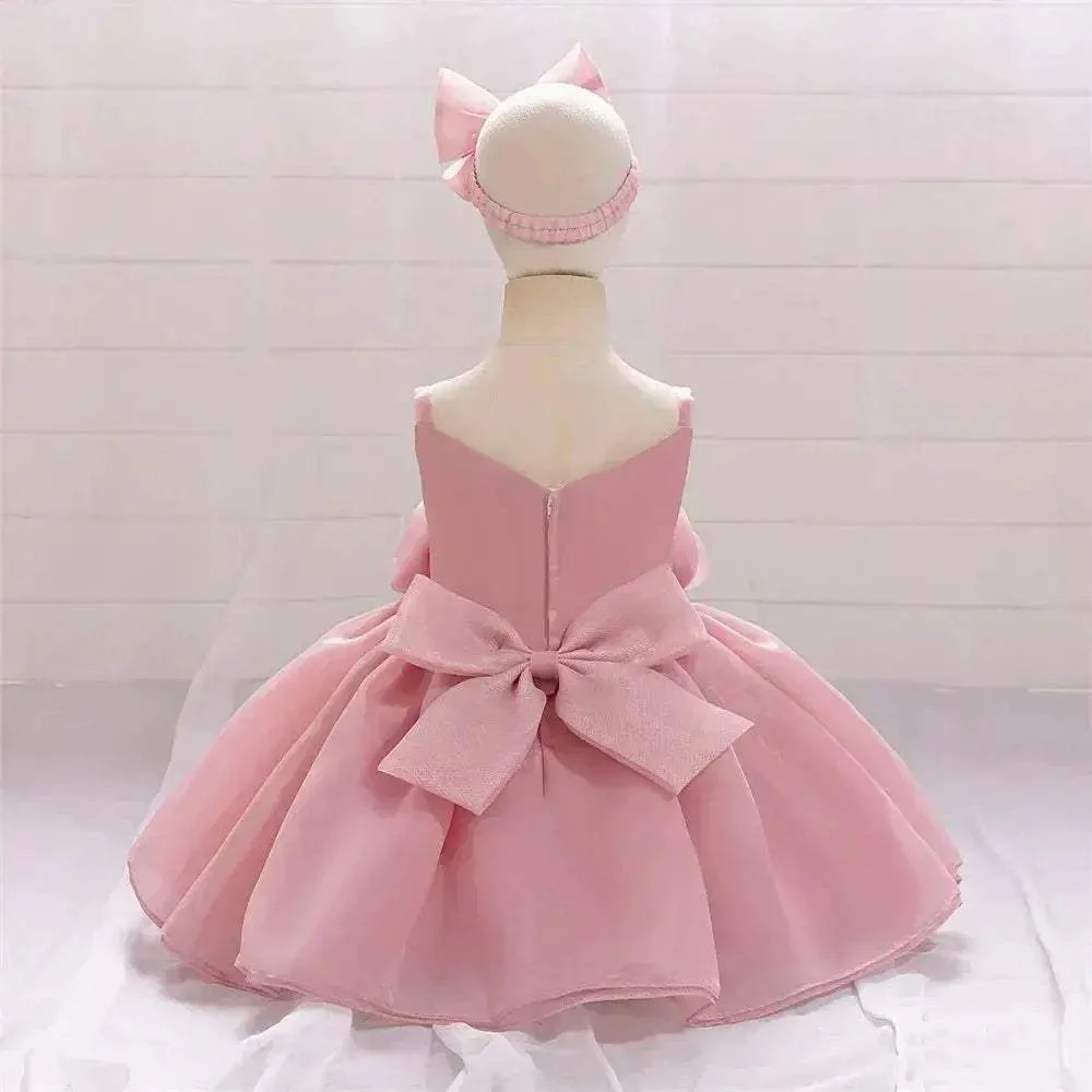Baby Girl Dress With Big Flower Pink Birthday Baptism - Image 2