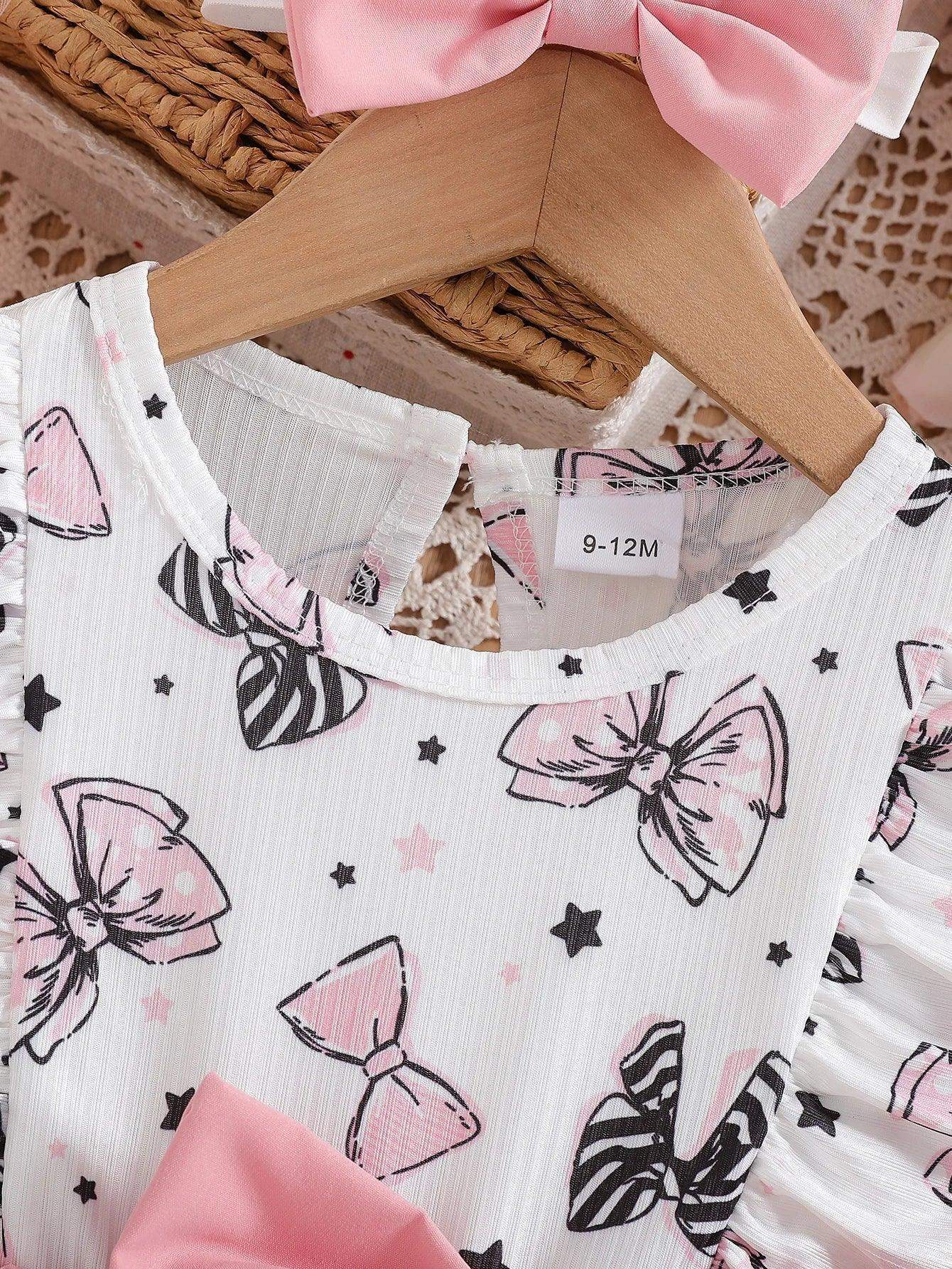 Baby Girl Summer Dress And Headband Set With Bow Pattern - Image 3