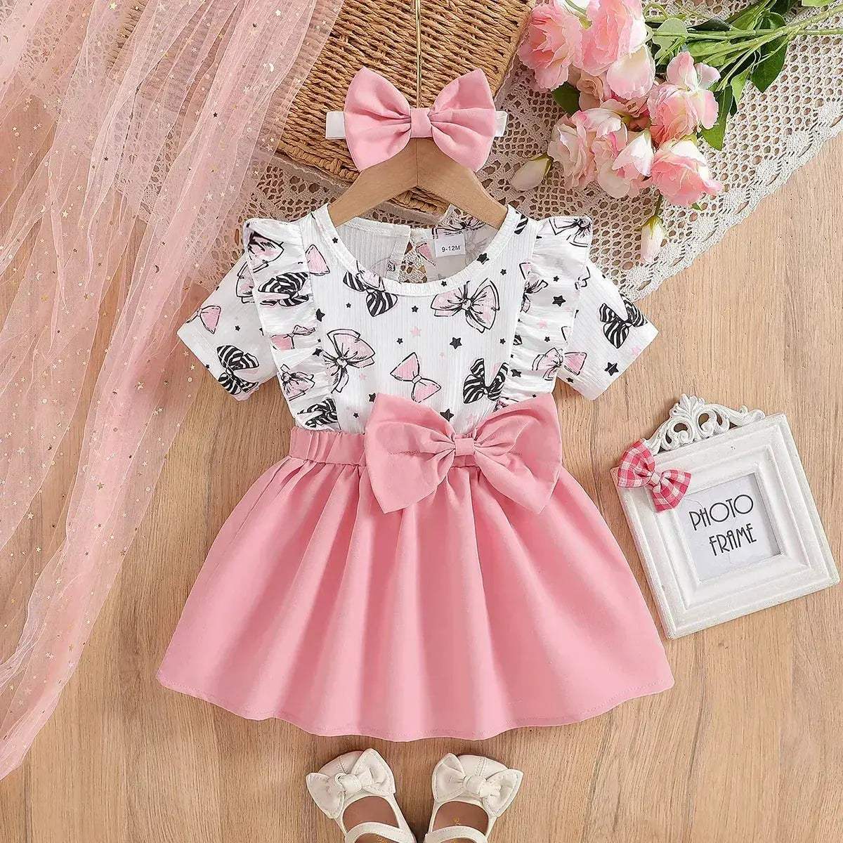 Baby Girl Summer Dress And Headband Set With Bow Pattern - Image 7