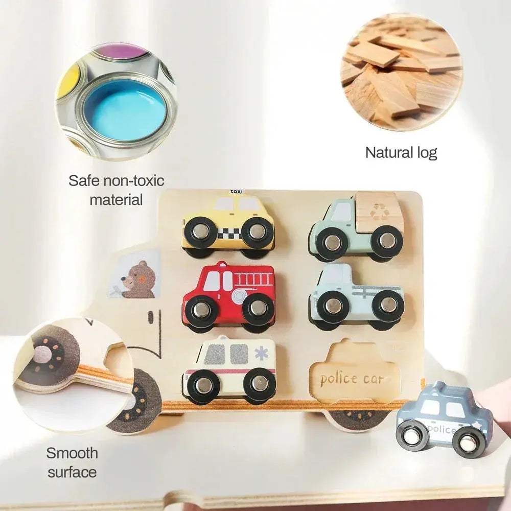 Montessori Wooden Car Puzzle Toys 3D For Babies Educational - Image 5