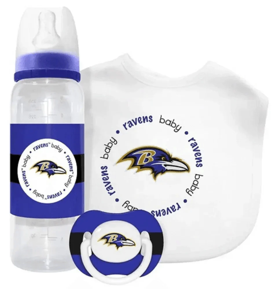 Baltimore Ravens Baby Gift Set 3 Piece Bib Bottle Pacifier