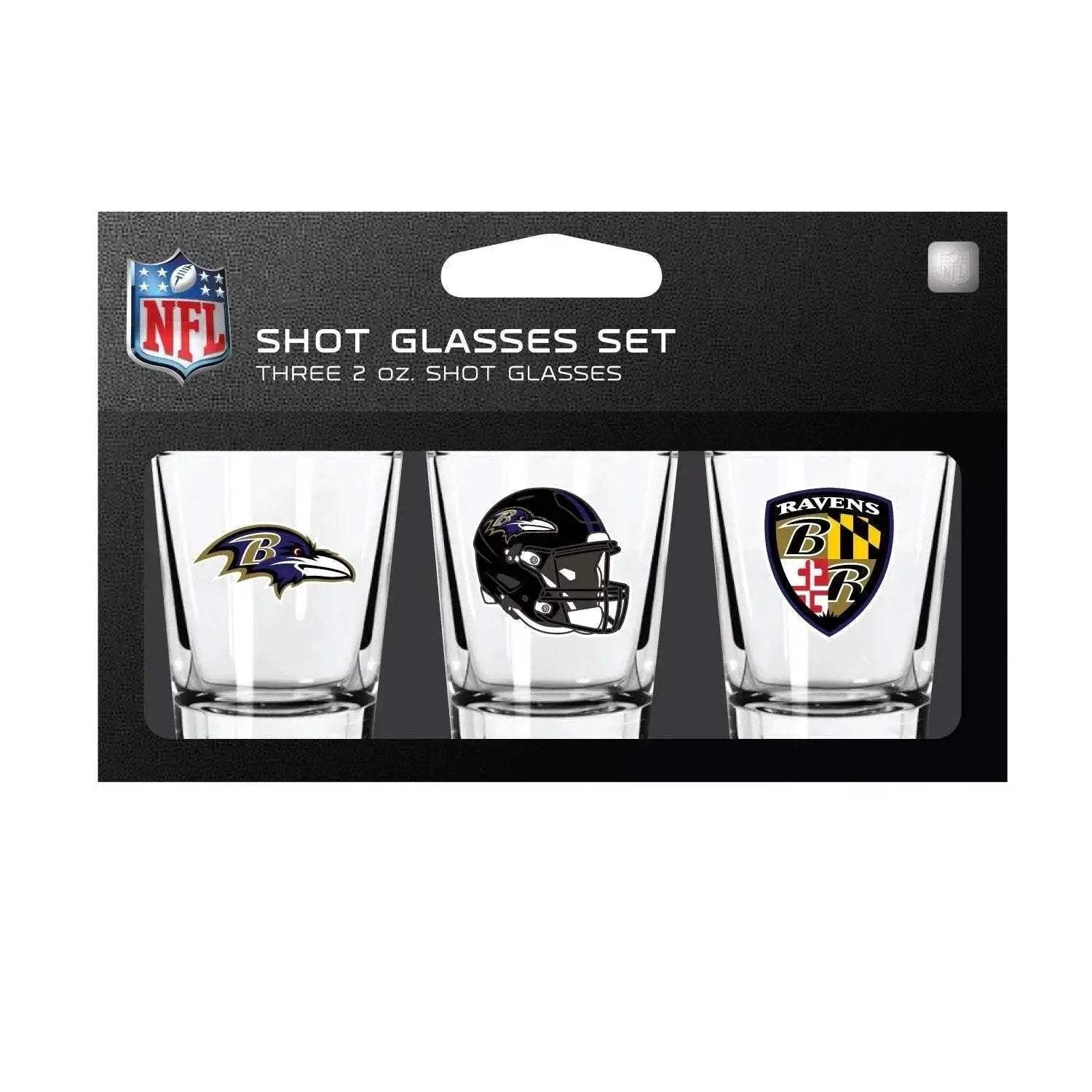 Baltimore Ravens Shot Glass Set 3 Pack Barware Gift Idea