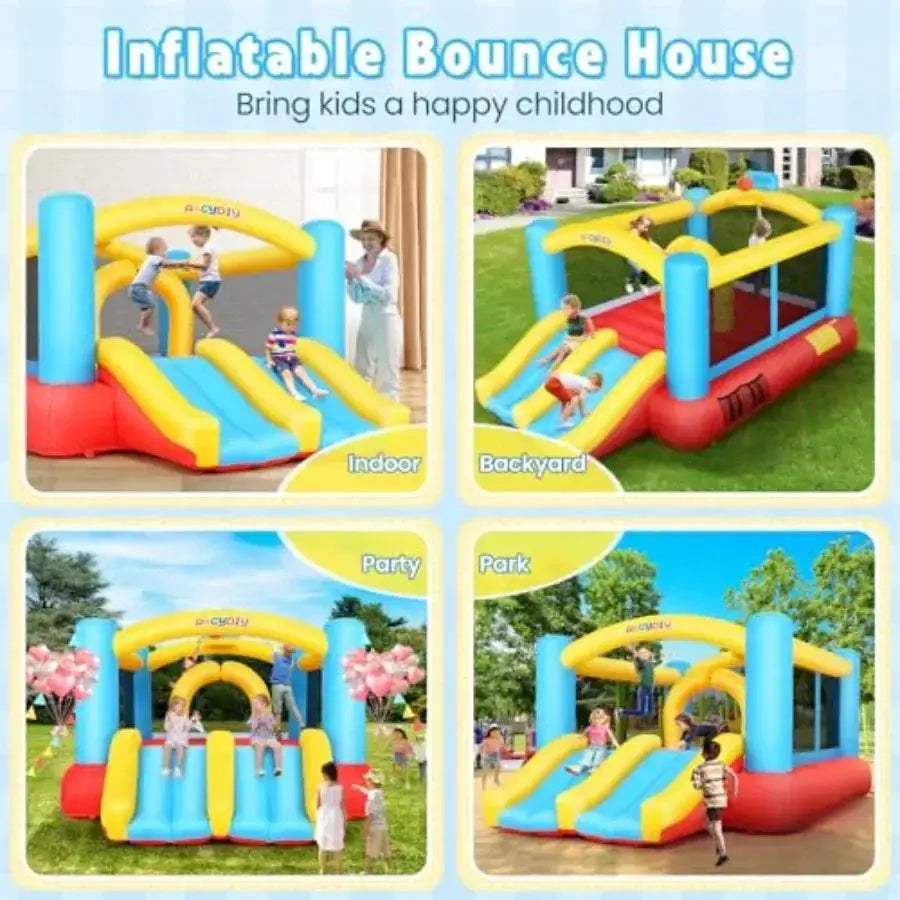 Indoor Outdoor Inflatable Bounce House With Blower And Double Slide - Image 3
