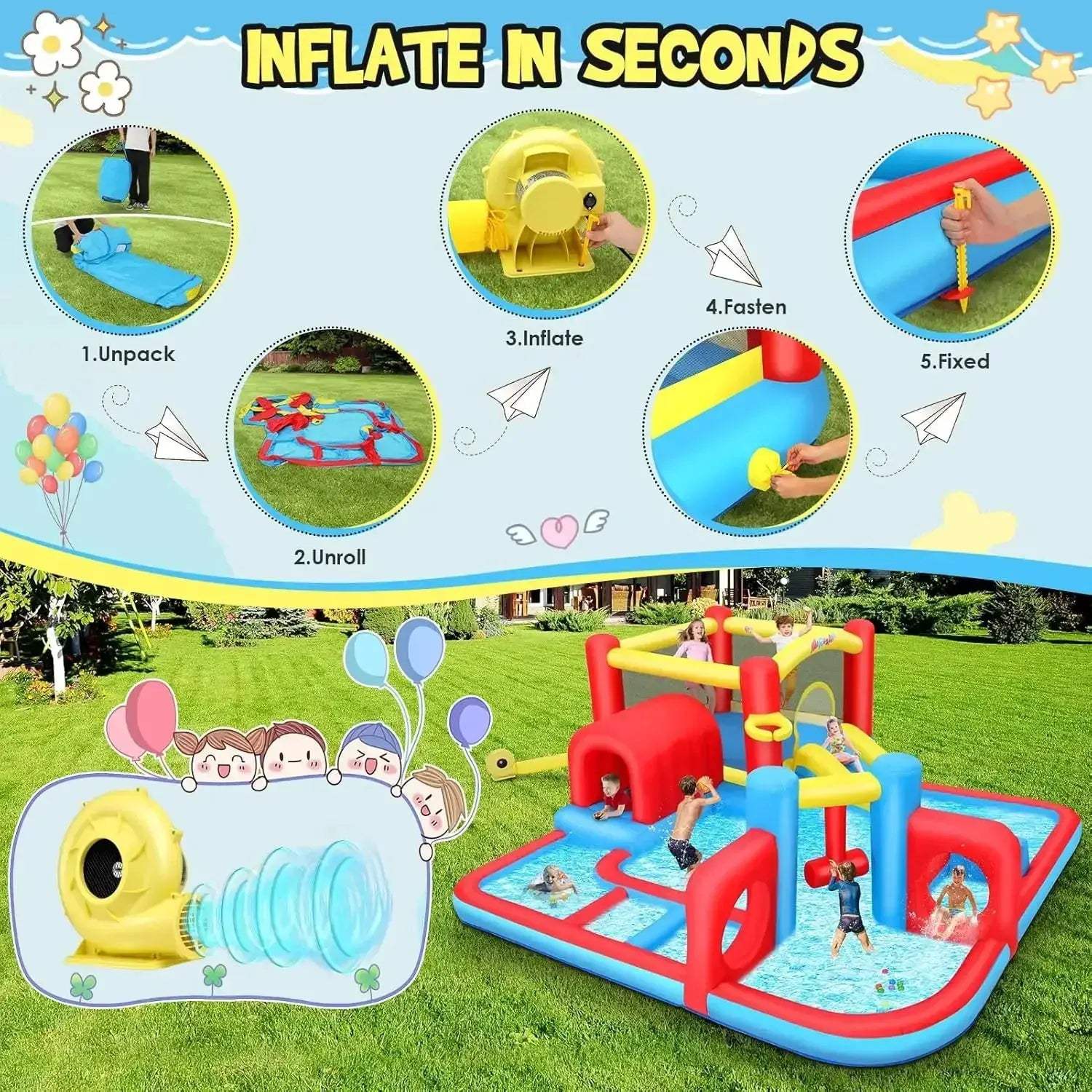 Kids Inflatable Bounce House Featuring Waterslide And Ball Pit - Image 6