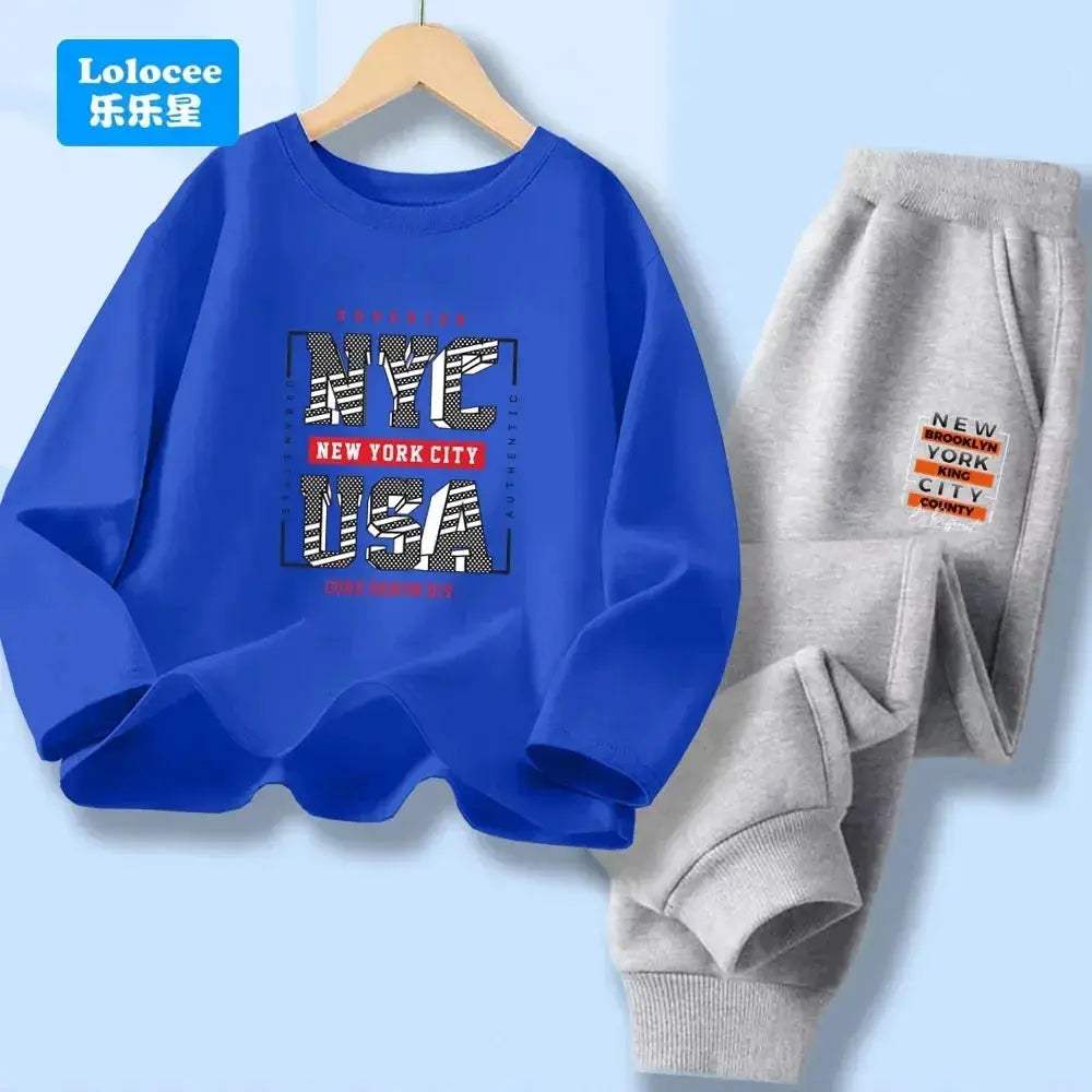 Boys 2-Piece Cotton Polyester Long-Sleeve Top and Pants Set New York Print 7-13Y - Image 10
