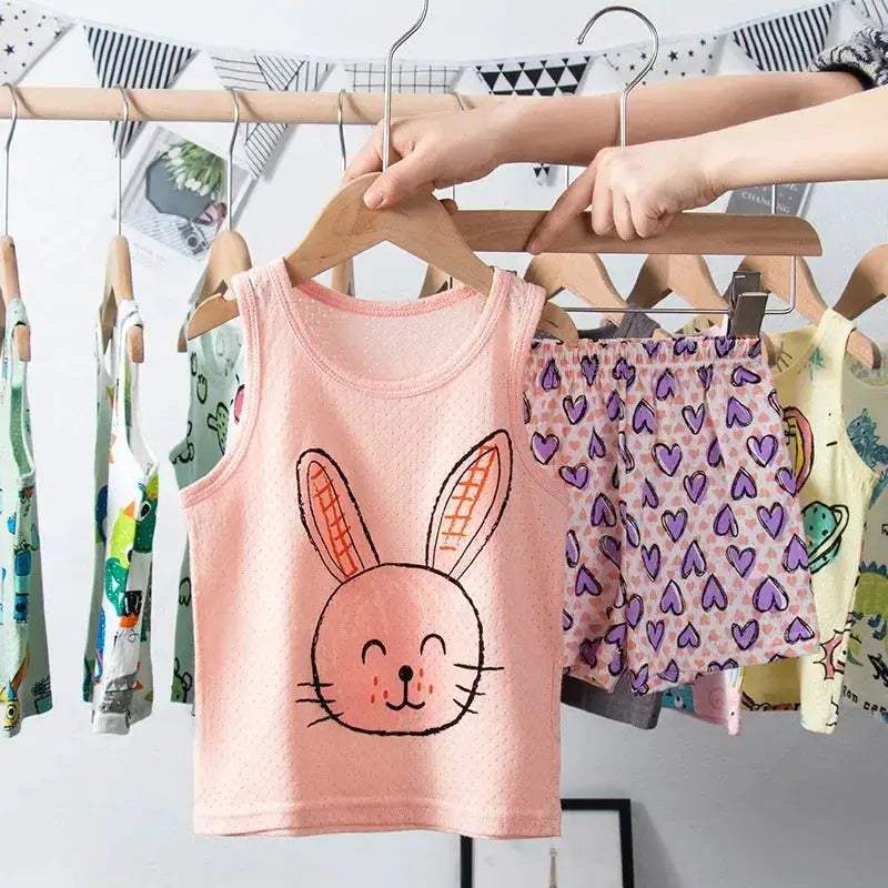 Breathable Kids Sleepwear Dinosaur Car Print Sleeveless Ages 1 To 9 Years Summer - Image 11