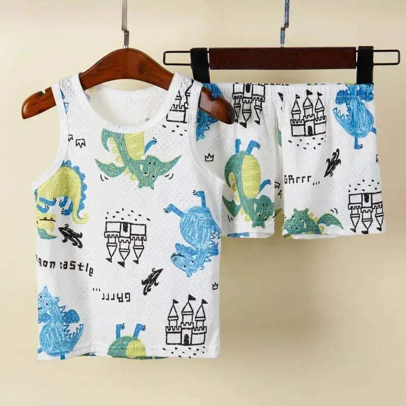 Breathable Kids Sleepwear Dinosaur Car Print Sleeveless Ages 1 To 9 Years Summer - Image 8