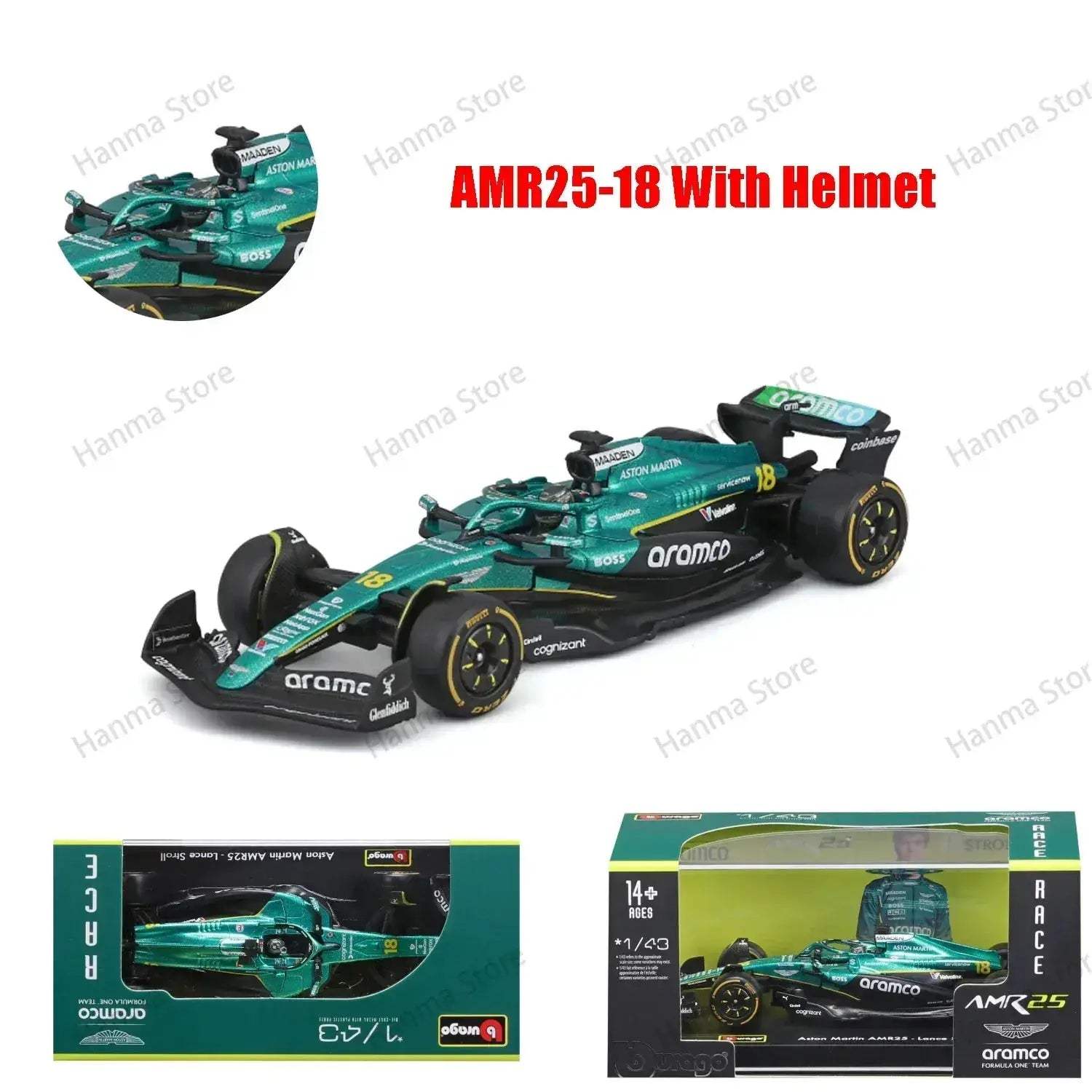 Burago 1:43 AMR23 F1 Diecast Model Car With Acrylic Packaging