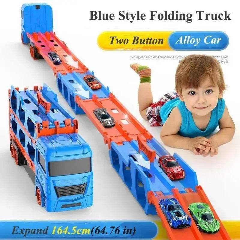 Car Transporter Truck Folding Track Set For Kids Fun