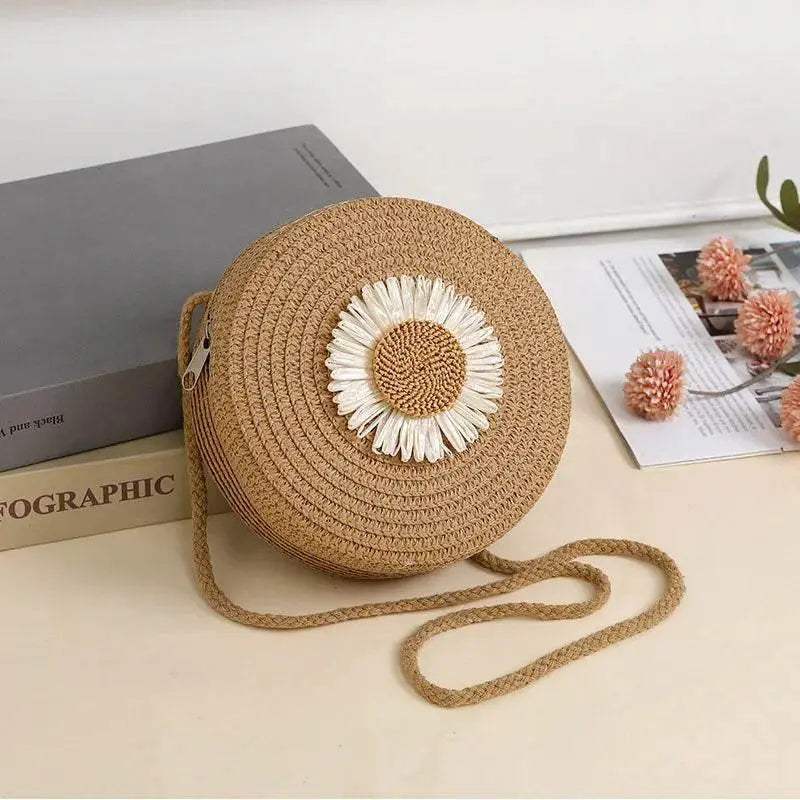 Charming Straw Crossbody Bag For Girls Ages Four To Six Floral Woven Design With Mini Zipper Photo Prop - Image 9