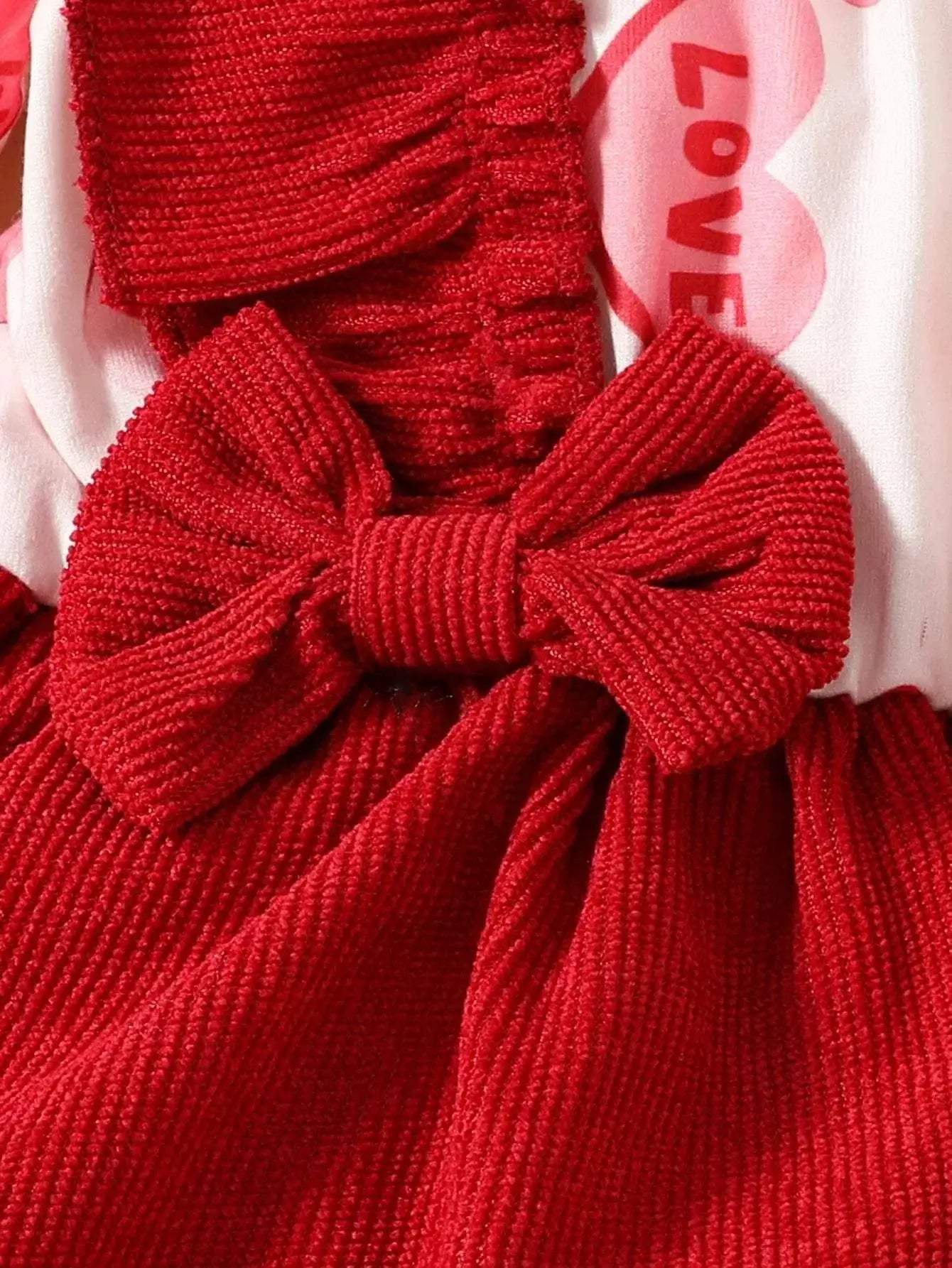 Chic Baby Girl Dress With Love Print Red Ruffle Edge Butterfly Bow Two Piece Set For Zero To Eighteen Months - Image 5