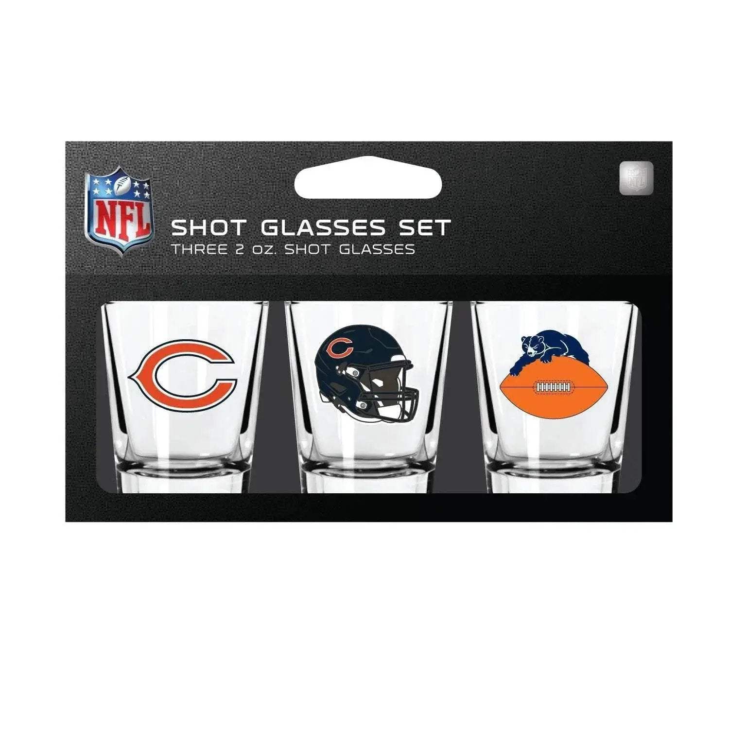 Chicago Bears Shot Glass Set 3 Pack Dishwasher Safe Boxed