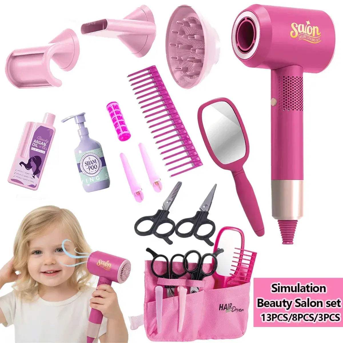 Kids Pretend Play Beauty Salon Set With Realistic Hair Dryer